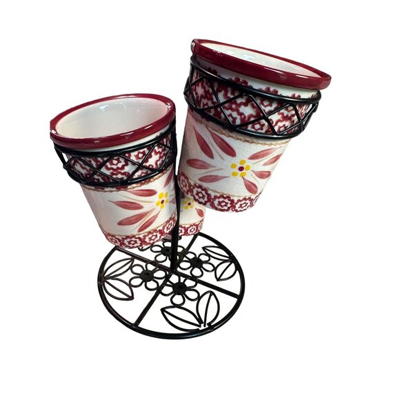 Temptations Old World Red‎ Ceramic Flatware Holder Utensil Tree - Picture 1 of 6
